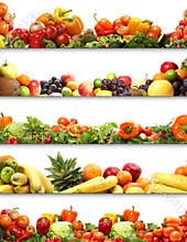 Healthy fruits and vegetables isolated on white