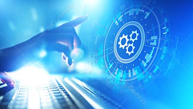 Automation, Business and industrial process workflow optimisation, software development concept on virtual screen.
