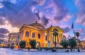 The Teatro Massimo Vittorio Emanuele, the biggest in Italy opera house. Palermo, Sicily