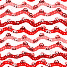 Red toys cars on roads seamless background