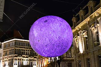Moon projection during laser show in Ghent
