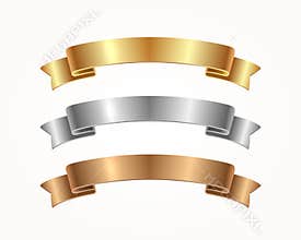 Set of banner ribbon - gold, silver, bronze.