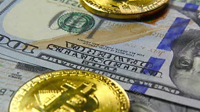 Gold bitcoins and dollars. New and old money. Virtual money