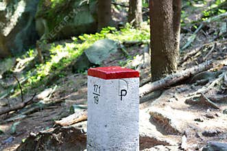 Boundary border stone between Poland and Czech Republic