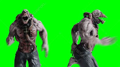 Scary, horror monster. Fear concept. Green screen isolate. Realistic 4K animation.