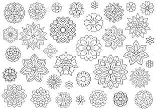 Outline doodle flowers for adult coloring book. Beautiful floral background for color artwork. Monochrome zentangle