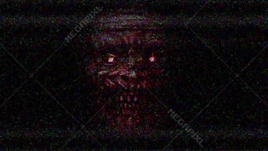 Scary zombie face. TV damage
