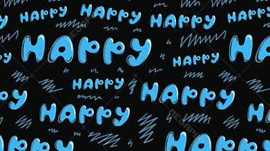 Blue inscriptions happy on black