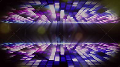 Animation of colourful lights flickering in music venue