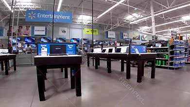 Walmart Supercenter retail store interior pan of electronics