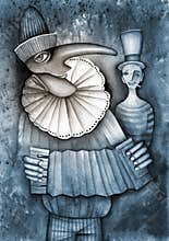 Circus clown. Art Painting Illustrations.
