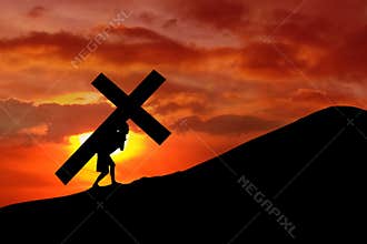 Christian background - man carrying a cross