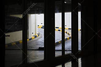 underground car park  visible from the glass room