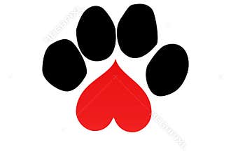 Heart paw print logo on white background.