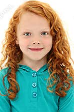 Girl Child with Orange Curly Hair and Blue Eyes