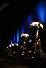 Blue shining spotlights