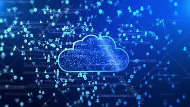 Cloud Computing, Big data and Global communication. Digital Cloud Computing Animation.