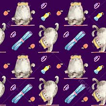 Seamless pattern with Yoga Cats for sports goods. Cute characters in various asanas.