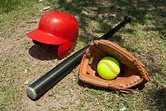Softball and glove