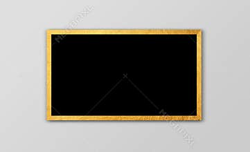 One Golden Photo frame with Black Blank and gold Borders. Rectangular horizontal picture frame. painting and photography mock up.