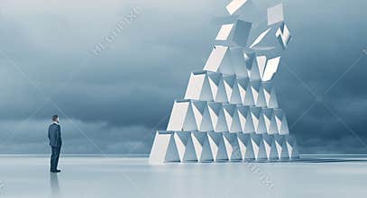 House of cards crisis concept. 3d illustration