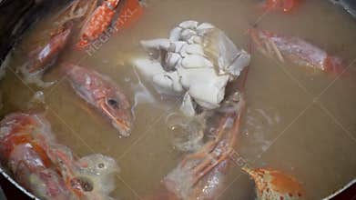 Taraba crab boil in miso soup winter food big pot sell in Japanese market