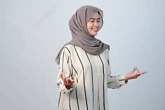 Body expression of Indonesian Asian woman wearing hijab