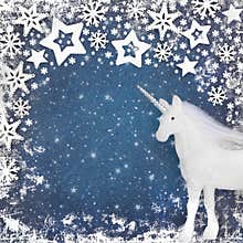 Fantasy Unicorn Christmas Snowflake Star Snow Blue Background