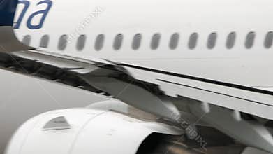 Airbus A321 of Air Astana take off, closeup