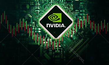 Nvidia Chipset concept background with green glowing chip, illustrative editorial. GPU manufacturer