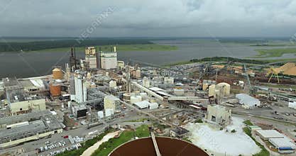 Industrial wood recycling factory. Cellulose and paper plant in Brunswick GA