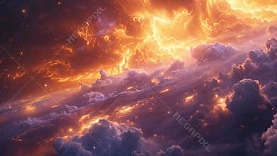 Video of fiery cloudscape with a celestial explosion
