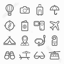 Travel symbol line icon set