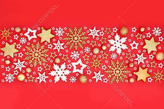 Christmas Festive Gold Snowflake Star Bulb Red Background Banner