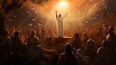 Jesus resurrected with disciples. Easter theatrical reconstruction. Awesome acting game. Betrayal, death and resurrection of Jesus
