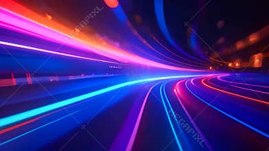 A vibrant, abstract background featuring an array of colorful lines and dots, Abstract visualization of high-speed data transfer