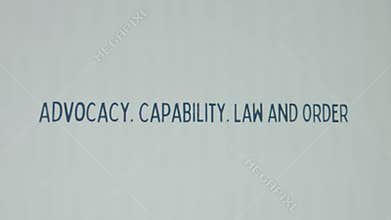 Advocacy. Capability. Law and Order inscription on white paper sheet background. Graphic presentation. Legal concept
