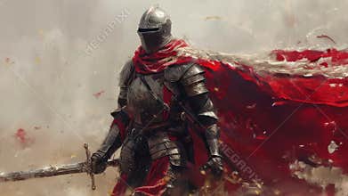 Medieval Knight in Battle Armor Leading Charge