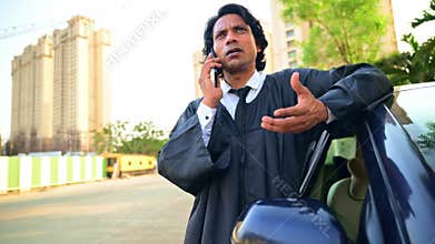 Legal adviser standing while on call