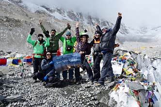 Trekkers at first Everest Base camp (5364 m ),Nepal