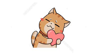 Loving Cat Hugs Heart Pillow - White Background for Clean Look