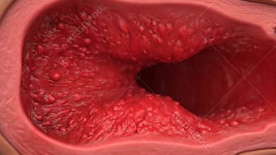 Intestinal Polyps Animation: Red Polyp Interior Texture for Medical Visualization and Educational Insights on Digestive