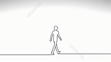Walking Stick Figure with Black Outline on White Background