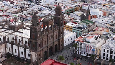 Aerial of Catedral de Santa Ana and Plaza, Las Palmas de Gran Canaria