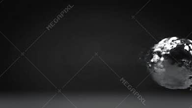 Abstract Chrome Sphere Rotating Slowly on Dark Background with Reflections and Lighting Effect
