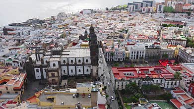 Aerial over Vegueta and Cathedral of Santa Ana, Las Palmas de Gran Canaria