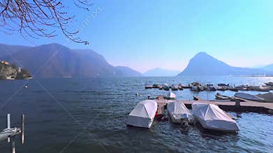 Panorama of Porto Lanchetta on Lake Lugano, Lugano, Switzerland