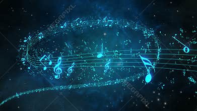 Animated background with musical notes, Music notes flowing