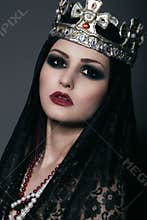 Face of Witch in Silver Crown with Jewels