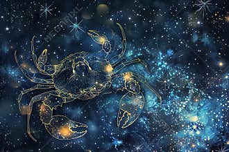 Astrological abstract composition with concept of Cancer zodiac sign symbol